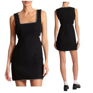 Avec Les Filles' Black Tweed Midriff Cutout Mini Sheath Square Neck Mini Dress